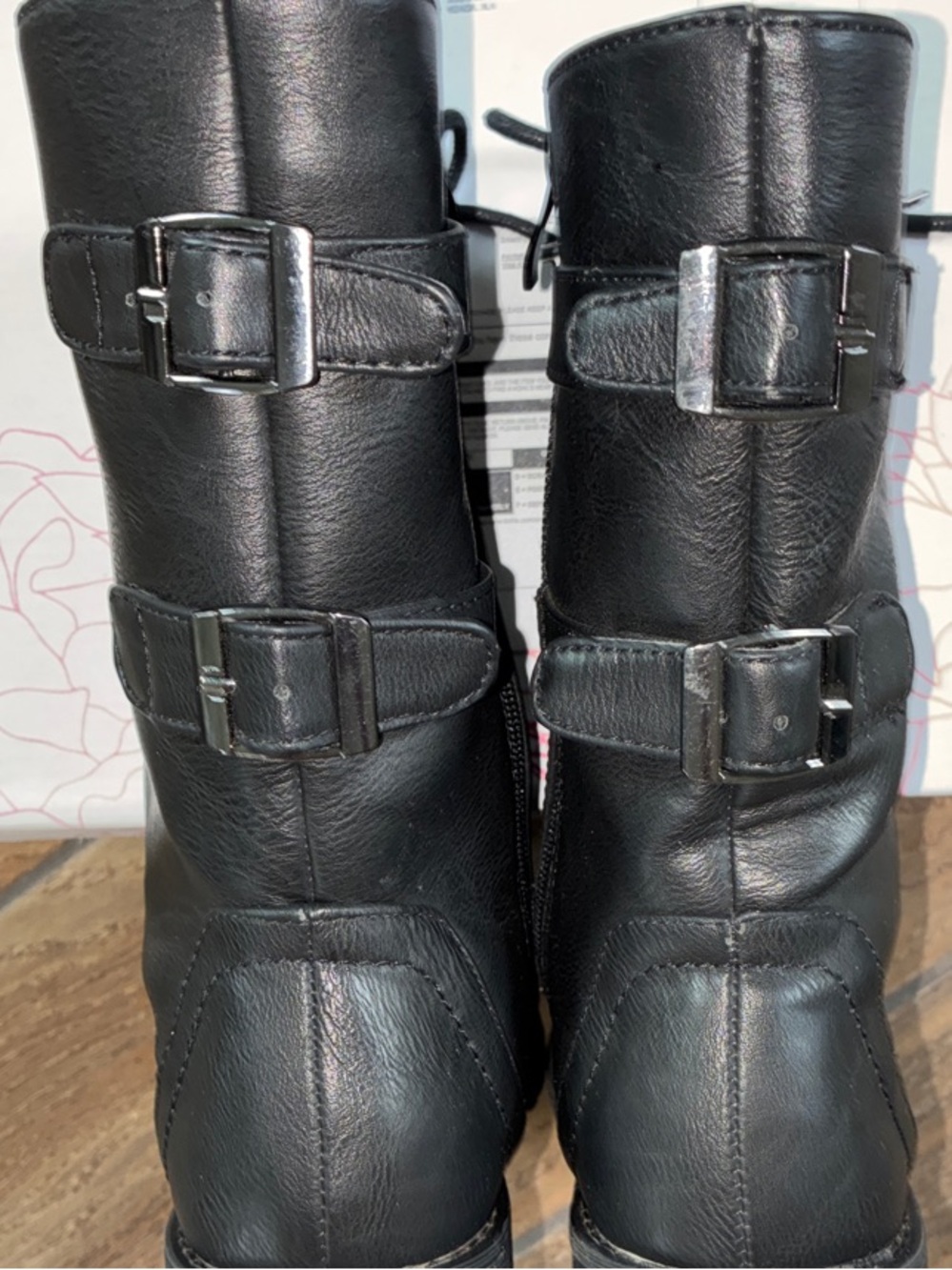 Journee Collection Black Lace-Up Moto Combat Boots - Picture 2 of 9